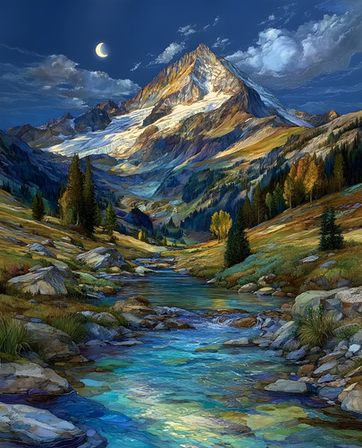 Moonlit mountain peak sopra - mountain,